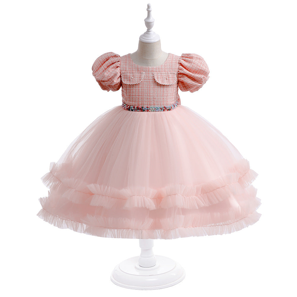 Girls’ Halloween Dress – Fashion Mesh Stitching Puff Sleeve Party Outfit