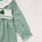 Newborn Baby Girl St. Patrick’s Day Bodysuit – Green Plaid Clover Print Long Sleeve