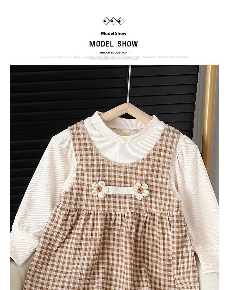 Baby Girl Dress Set – Long-Sleeve Round-Neck Outfit for Kids