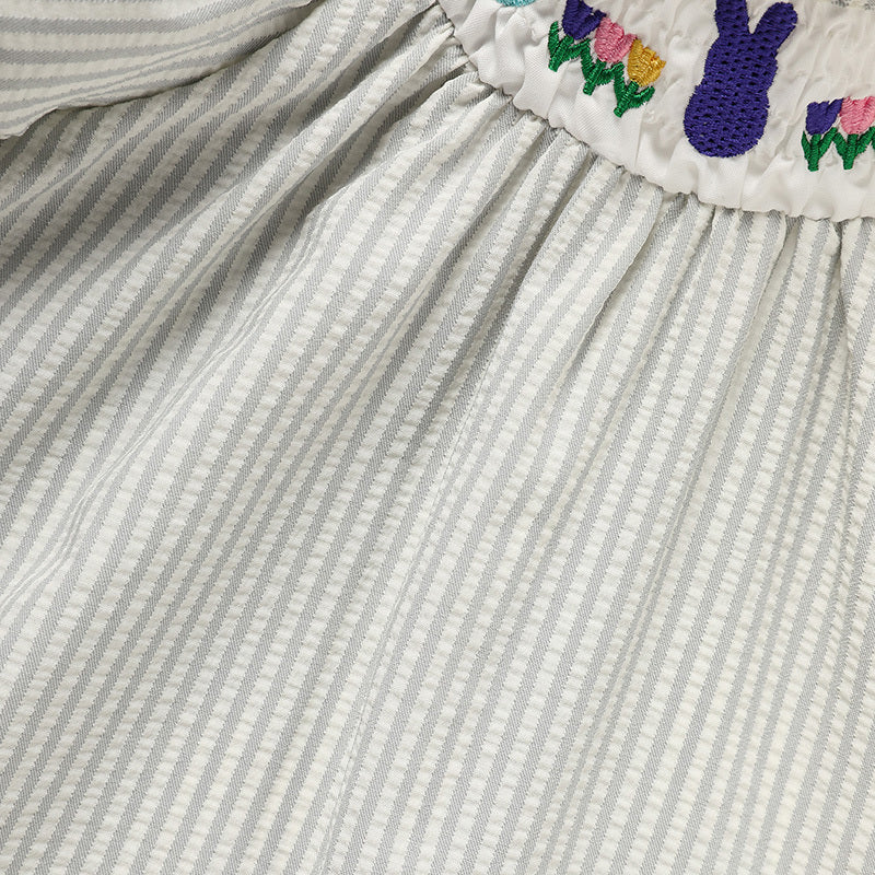Infant Baby Girls Easter Bunny Smocked Dress – Embroidered Short Sleeve Casual Summer Outfit