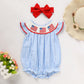 Baby Girls 4th of July Outfit – American Flag Embroidered Smocked Romper with Headband