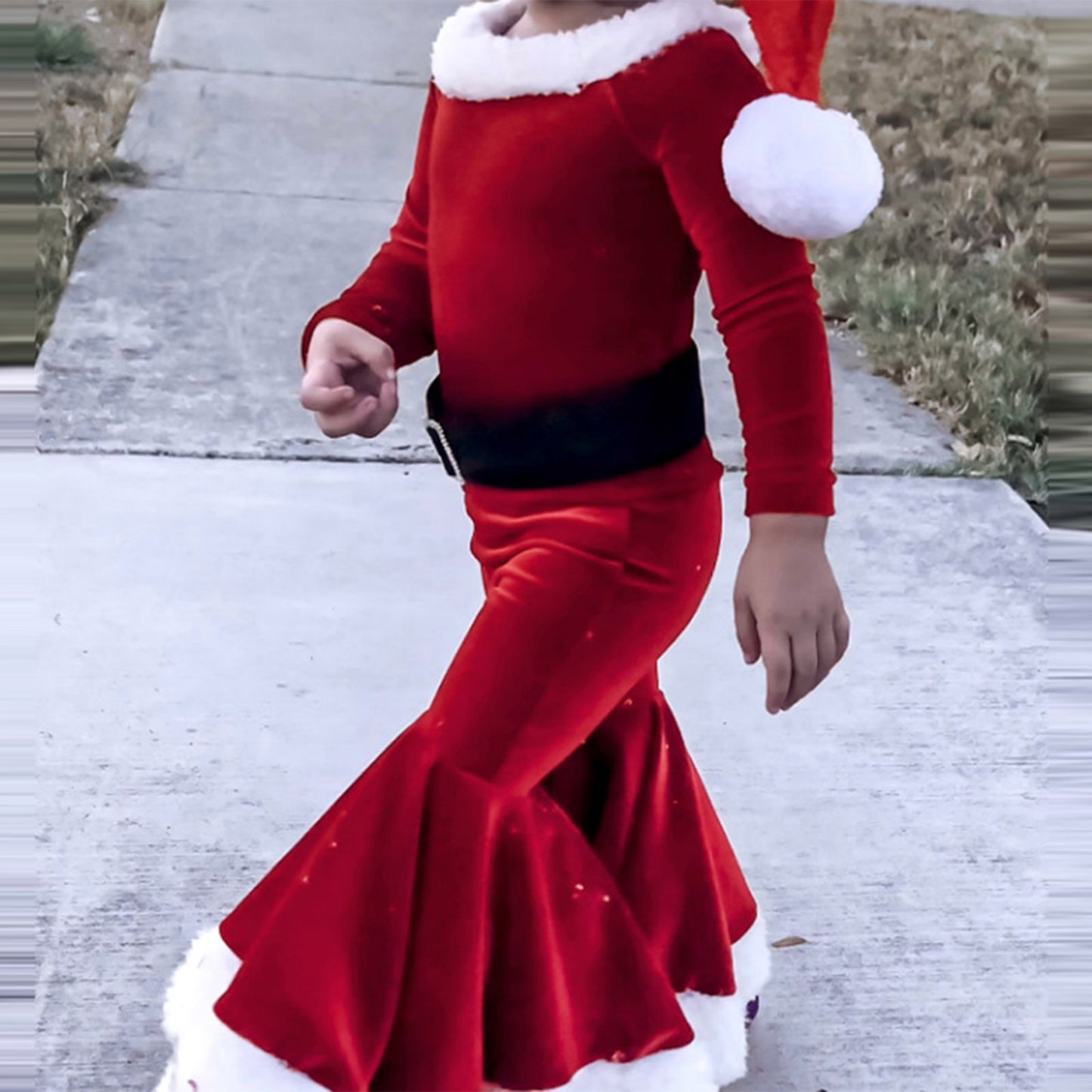Kids Christmas Outfit – 3-Piece Winter Set with Shirt, Bell Bottoms & Hat