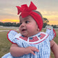 Baby Girls 4th of July Outfit – American Flag Embroidered Smocked Romper with Headband