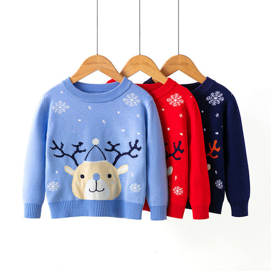 Christmas Snowflake Fawn Sweater – Cozy Winter Holiday Knit for Kids