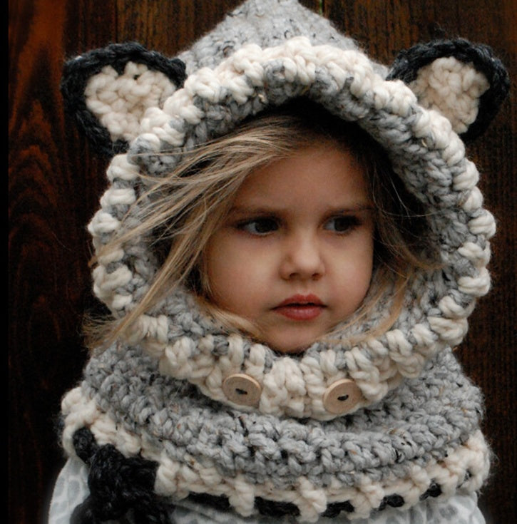 Children’s Wool Knit Hat – Hand-Knitted Warm Earmuffs & Cape Cap