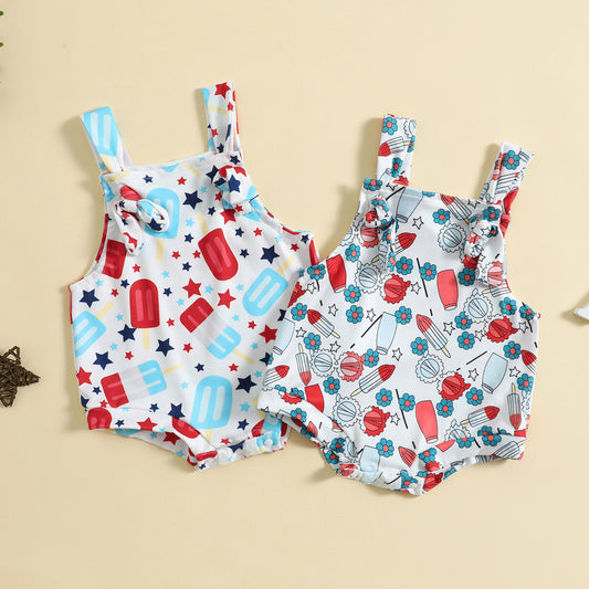 Baby Suspender Pants – Front-Knot Printed Overalls for Boys & Girls