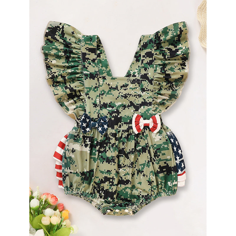 Baby Girl 4th of July Bodysuit – Camouflage Sleeveless Romper for Toddler & Infant