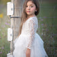 Girls White Princess Dress – Long Sleeve Lace Hollow Skirt | Autumn & Winter Irregular Dress for Kids