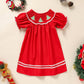 Toddler Infant Girls Christmas Dress – Smocked Tree Embroidery Party Dress