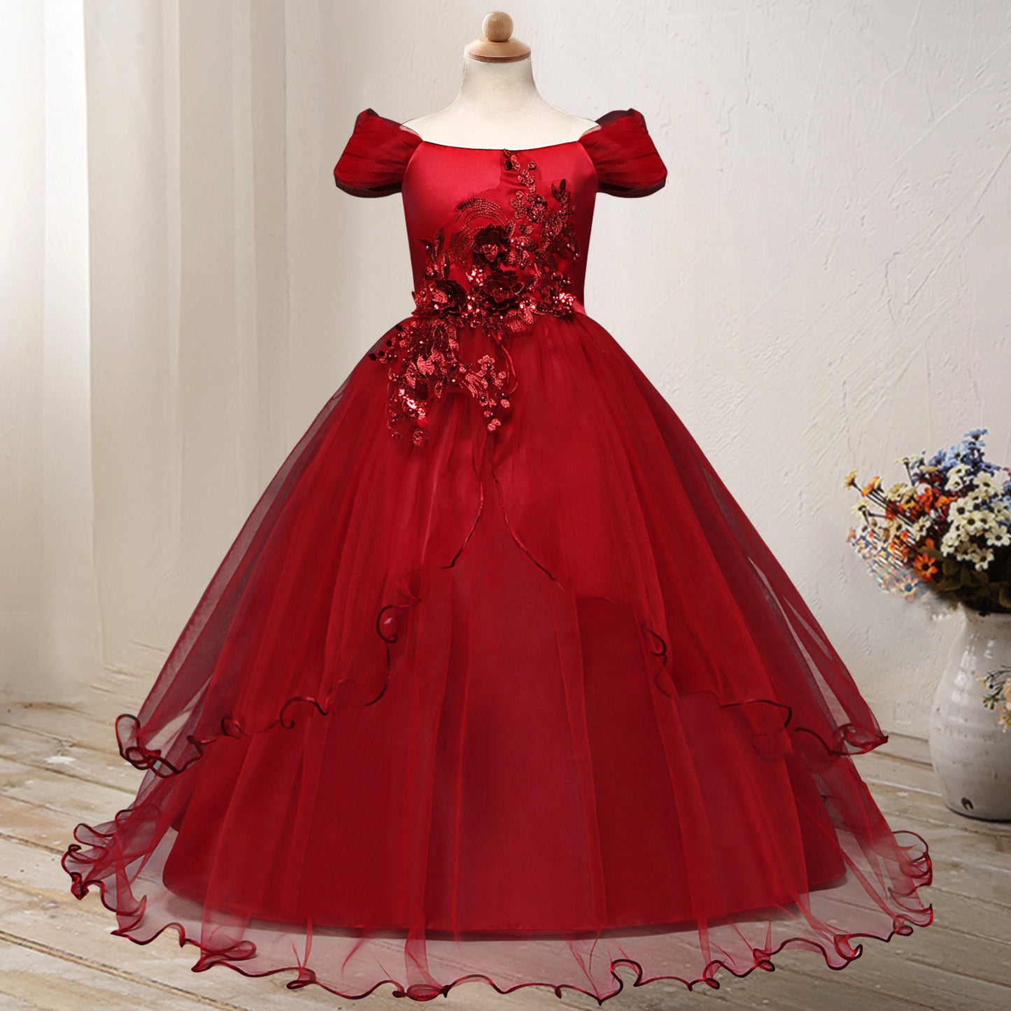 One-Shoulder Princess Flower Girl Dress – Elegant Costume for Parties & Weddings