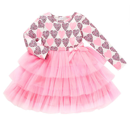 Toddler Girl Long Sleeve Heart Tulle Dress – Valentine & Birthday Party Outfit