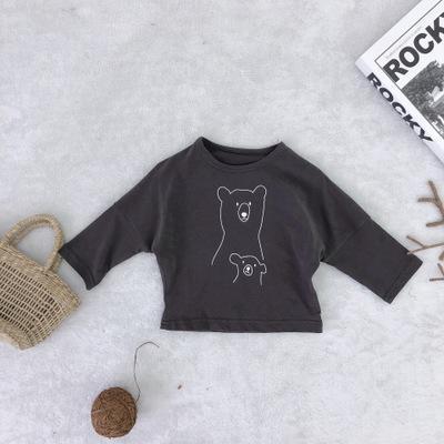 Kids Bear Print Jacket – Solid Color Warm Outerwear for Boys & Girls