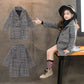 Girls Plaid Winter Coat – Gray Houndstooth Outerwear for Kids