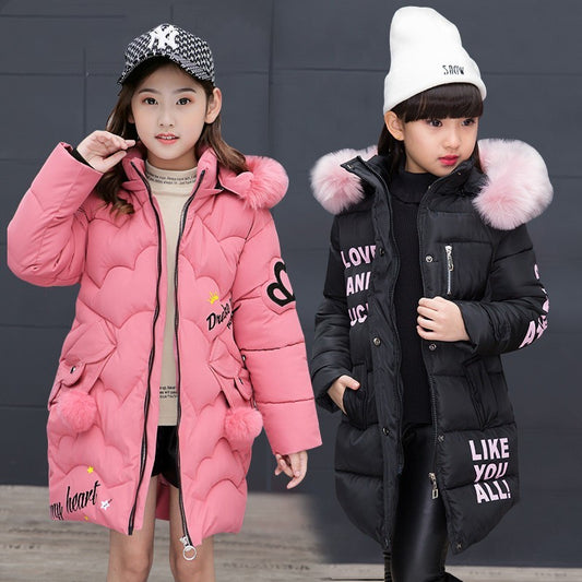 Girls' Cotton-Padded Winter Jacket – Warm Hooded Coat for Cold Weather