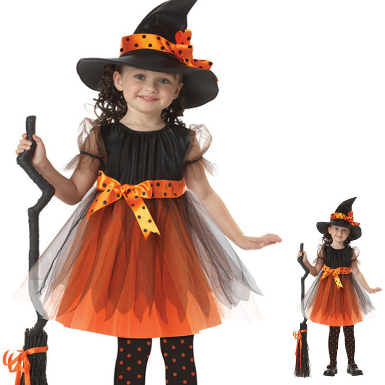 Girls Witch Costume – Kids Halloween Role Play Dress-Up Outfit