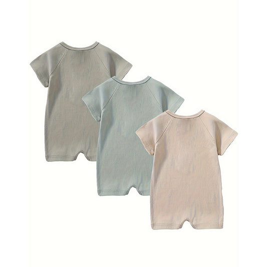3-Pack Baby Boys Romper Set | Long Sleeve Ribbed Button Jumpsuits