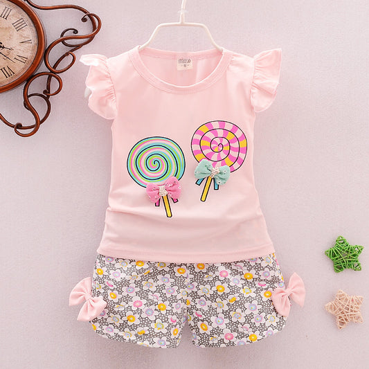 Girls Cartoon Two-Piece Outfit – Korean Style Cotton Children's Clothing Set