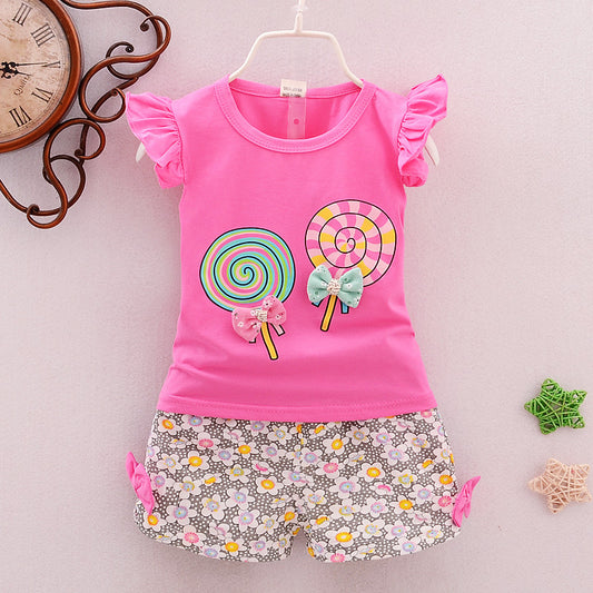 Girls Cartoon Two-Piece Outfit – Korean Style Cotton Children's Clothing Set