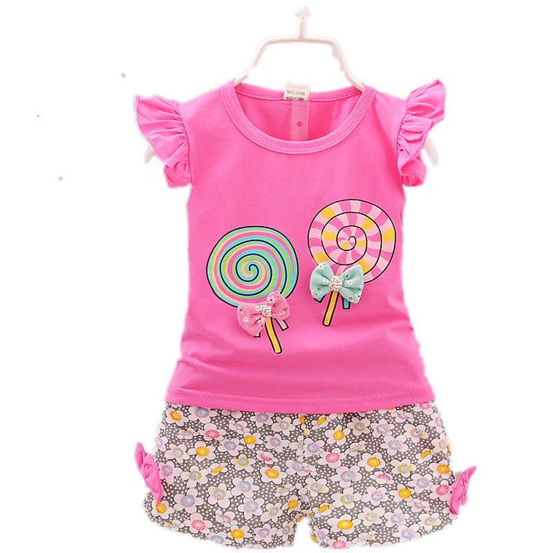 Girls Cartoon Two-Piece Outfit – Korean Style Cotton Children's Clothing Set