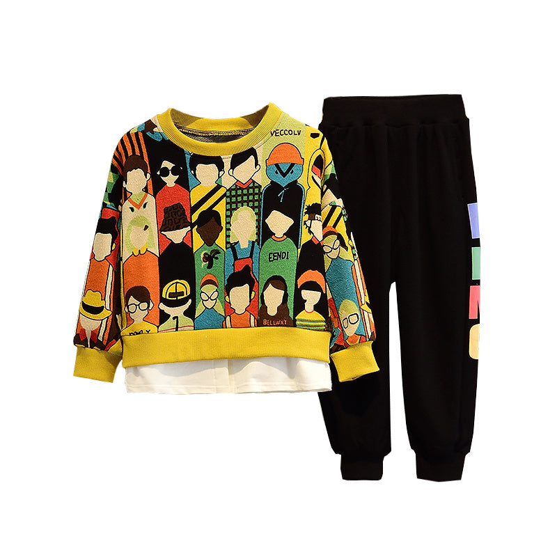 Boys Korean Style Tracksuit – 2-Piece Cartoon Outfit for Fall/Spring