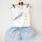 AiLe Rabbit Girls Fashion Clothes Set – Cotton Short Sleeve Shirt & Skirt 2-Piece Outfit with Cartoon Bow Print