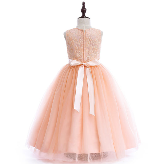 Girls Lace Wedding Dress – Elegant Flower Girl Pettiskirt Outfit for Big Kids