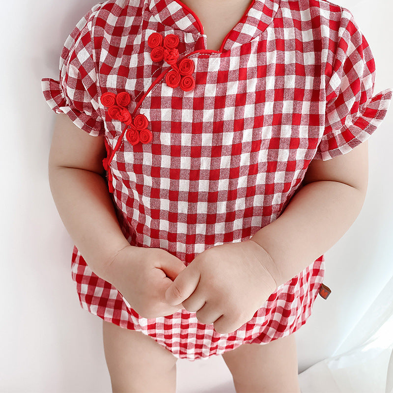 Baby Cheongsam Jumpsuit – Traditional Chinese Costume Climbing Outfit for Kids