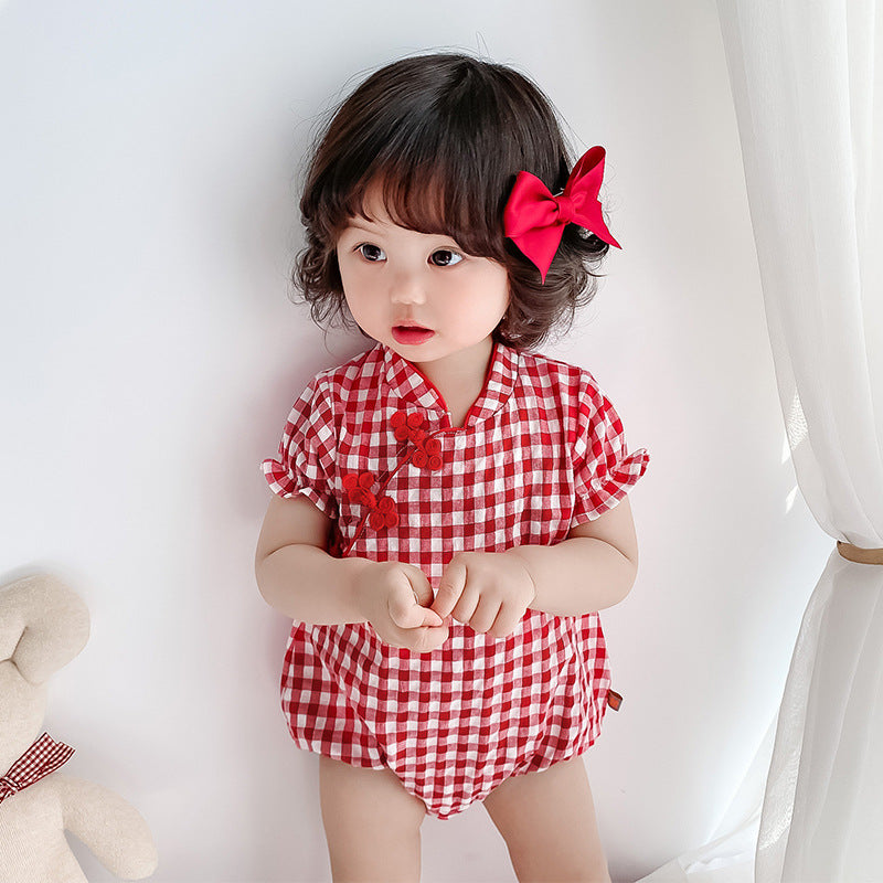 Baby Cheongsam Jumpsuit – Traditional Chinese Costume Climbing Outfit for Kids