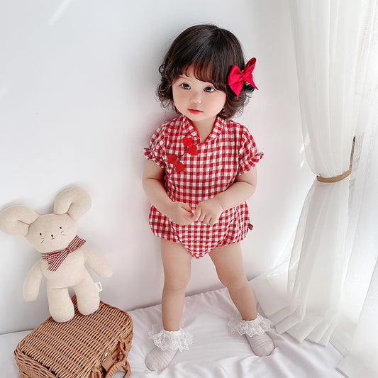 Baby Cheongsam Jumpsuit – Traditional Chinese Costume Climbing Outfit for Kids