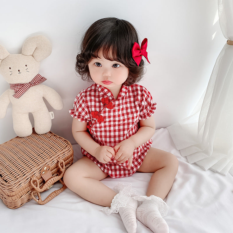 Baby Cheongsam Jumpsuit – Traditional Chinese Costume Climbing Outfit for Kids