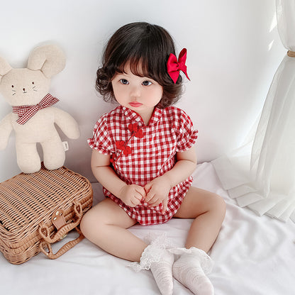 Baby Cheongsam Jumpsuit – Traditional Chinese Costume Climbing Outfit for Kids