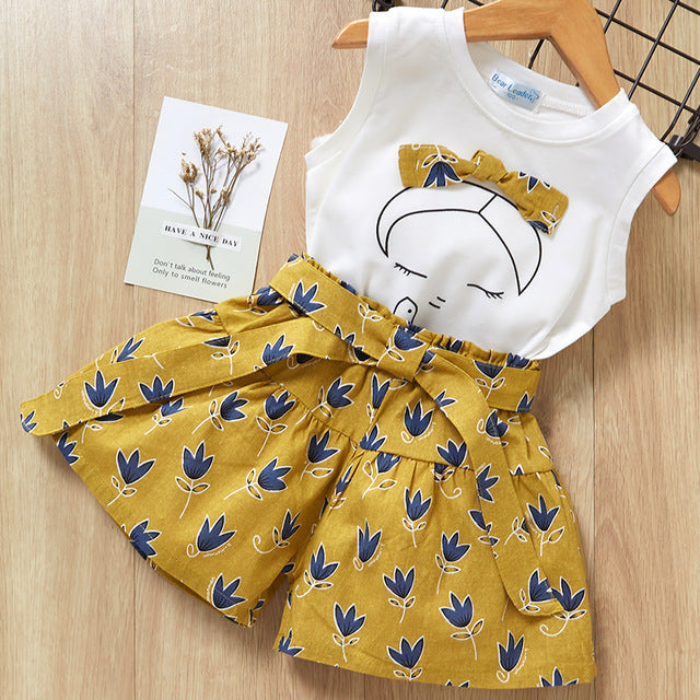 Kids Girls Clothing Set – Baby Girl T-Shirt & Shorts Suit