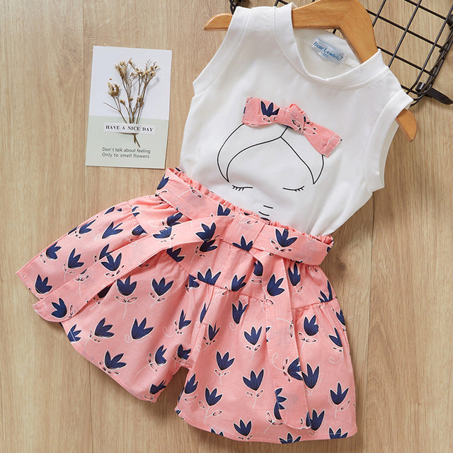 Kids Girls Clothing Set – Baby Girl T-Shirt & Shorts Suit