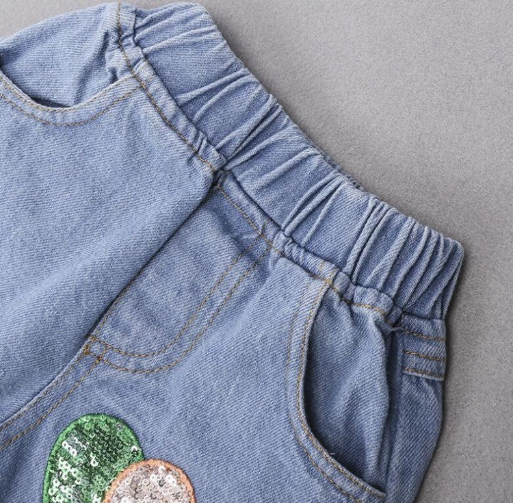 Girls Cotton Yellow Letter T-Shirt and Jeans Set – Casual Kids Clothing Outfit