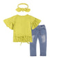 Girls Cotton Yellow Letter T-Shirt and Jeans Set – Casual Kids Clothing Outfit