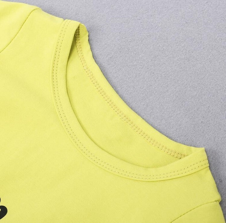 Girls Cotton Yellow Letter T-Shirt and Jeans Set – Casual Kids Clothing Outfit