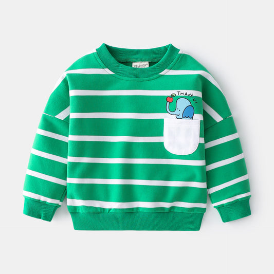 Boys Spring Striped Sweater – Casual Loose Cotton Pullover with Round Neck