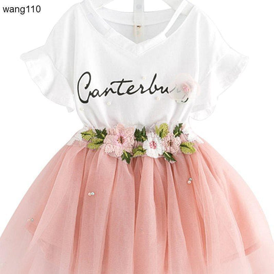 Summer Kids Girls Clothing Set – 2PCS T-Shirt & Hole Pants Outfit