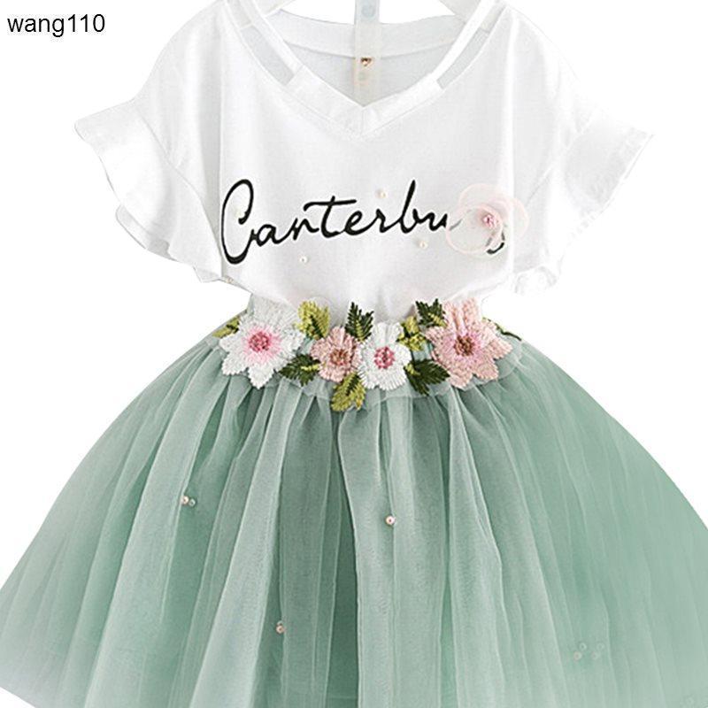 Summer Kids Girls Clothing Set – 2PCS T-Shirt & Hole Pants Outfit
