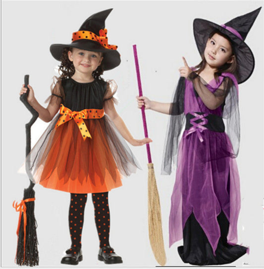 Girls Witch Costume – Kids Halloween Role Play Dress-Up Outfit
