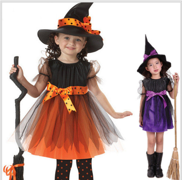 Girls Witch Costume – Kids Halloween Role Play Dress-Up Outfit
