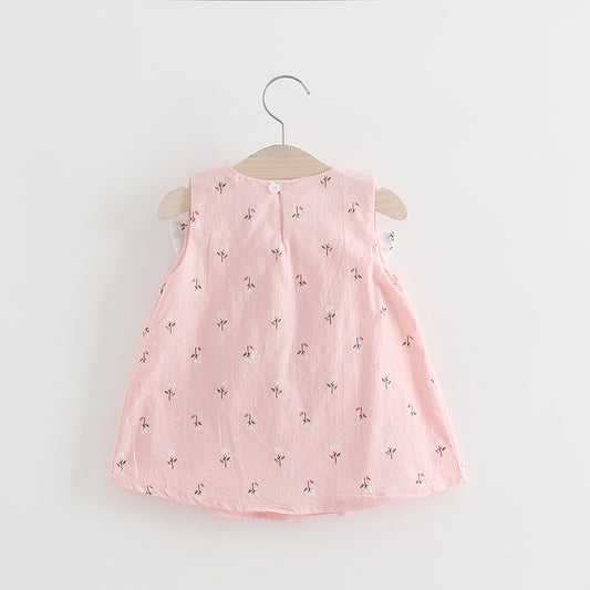 Girls Solid Color Bow Floral Print Halter Skirt – Cute Summer Outfit