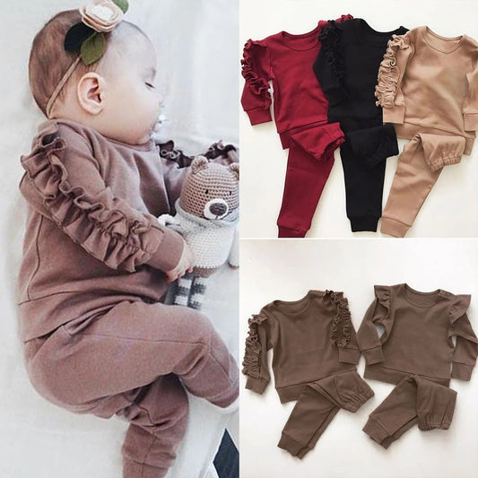 Baby Fall Outfit Set – 2-Piece Ruffle Jumper & Pants with Sweatshirt