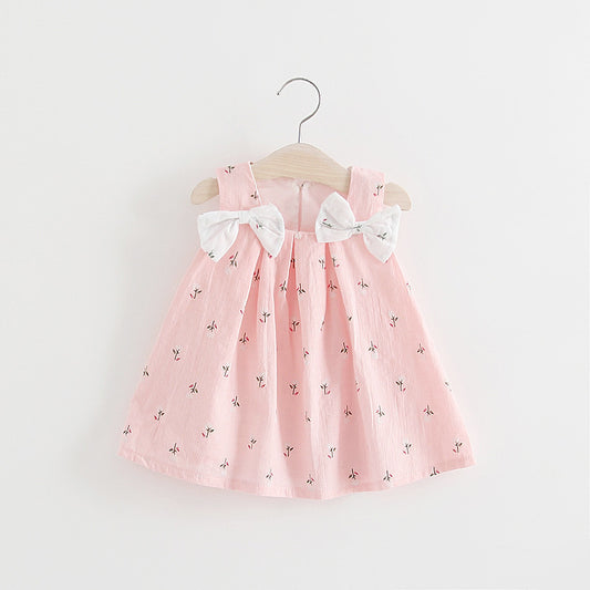 Girls Solid Color Bow Floral Print Halter Skirt – Cute Summer Outfit