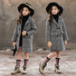 Girls Plaid Winter Coat – Gray Houndstooth Outerwear for Kids