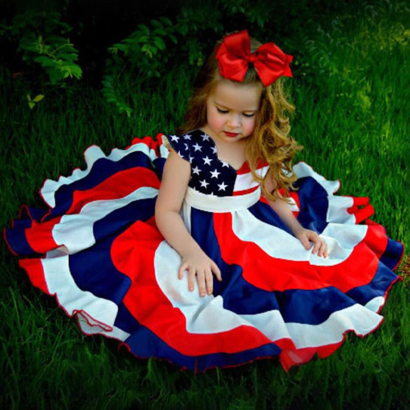 Toddler Girls 4th of July Dress – Red White & Blue Stars and Stripes Twirl Dress