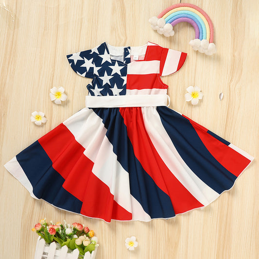 Toddler Girls 4th of July Dress – Red White & Blue Stars and Stripes Twirl Dress