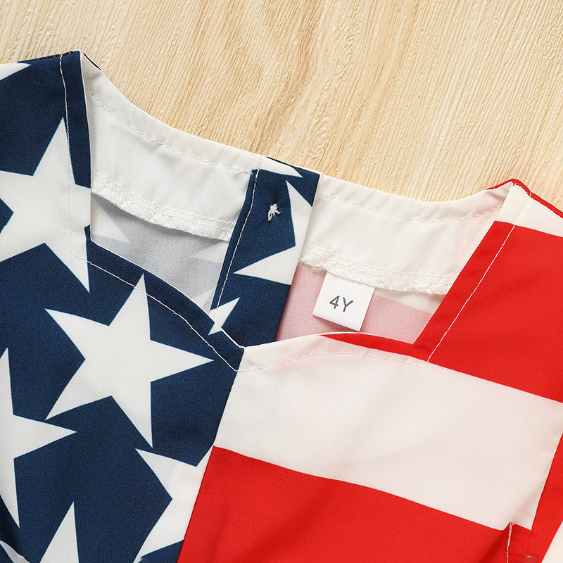 Toddler Girls 4th of July Dress – Red White & Blue Stars and Stripes Twirl Dress