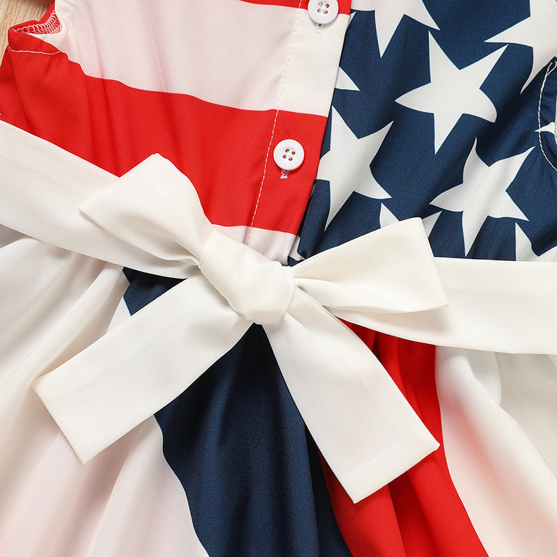 Toddler Girls 4th of July Dress – Red White & Blue Stars and Stripes Twirl Dress