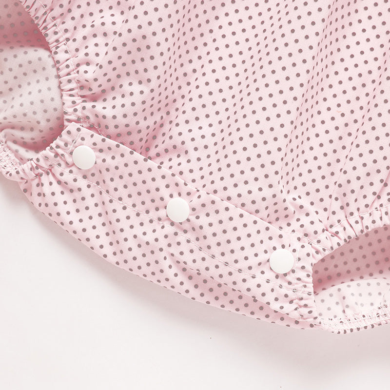 Newborn Baby Girls Valentine’s Day Smocked Romper – Short Sleeve Heart Embroidery Jumpsuit